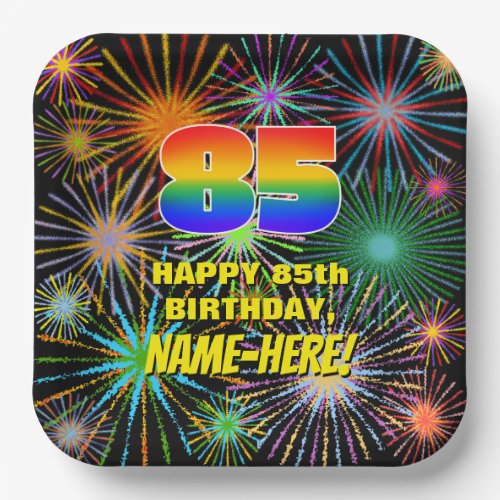 85th Birthday Colorful Fun Celebratory Fireworks Paper Plates