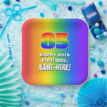[ Thumbnail: 85th Birthday: Colorful, Fun Rainbow Pattern # 85 Paper Plates ]