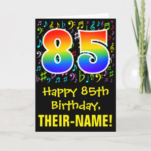 85th Birthday: Colorful Music Symbols + Rainbow 85 Card