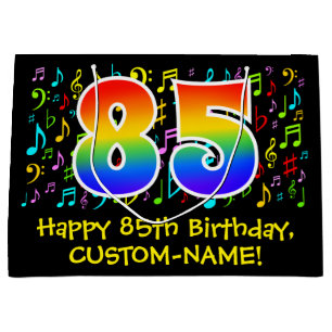 85th Birthday - Colorful Music Symbols, Rainbow 85 Large Gift Bag