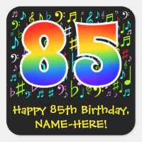 85th Birthday: Colorful Music Symbols, Rainbow 85