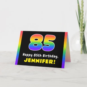 85th Birthday: Colorful Rainbow # 85, Custom Name Card