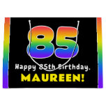 [ Thumbnail: 85th Birthday: Colorful Rainbow # 85, Custom Name Gift Bag ]