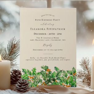 85th Birthday December Birth Month Flower Holly Invitation