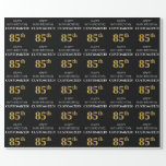 [ Thumbnail: 85th Birthday: Elegant, Black, Faux Gold Look Wrapping Paper ]