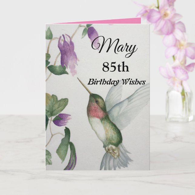 85th Birthday Elegant Hummingbird Greeting Card (Orchid)