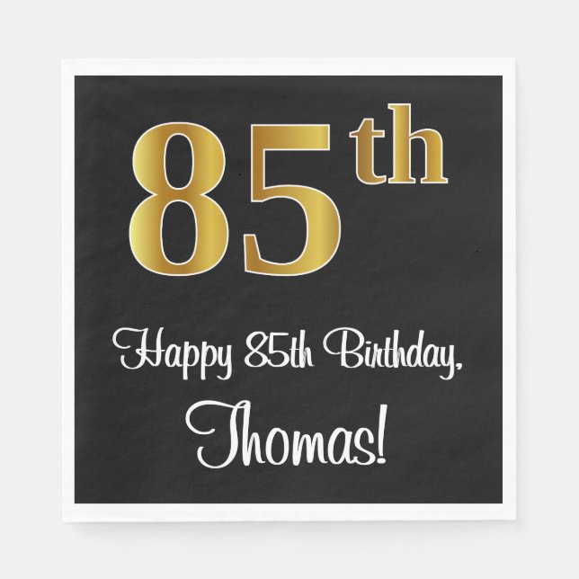 85th Birthday ~ Elegant Luxurious Faux Gold Look # Napkins (Front)