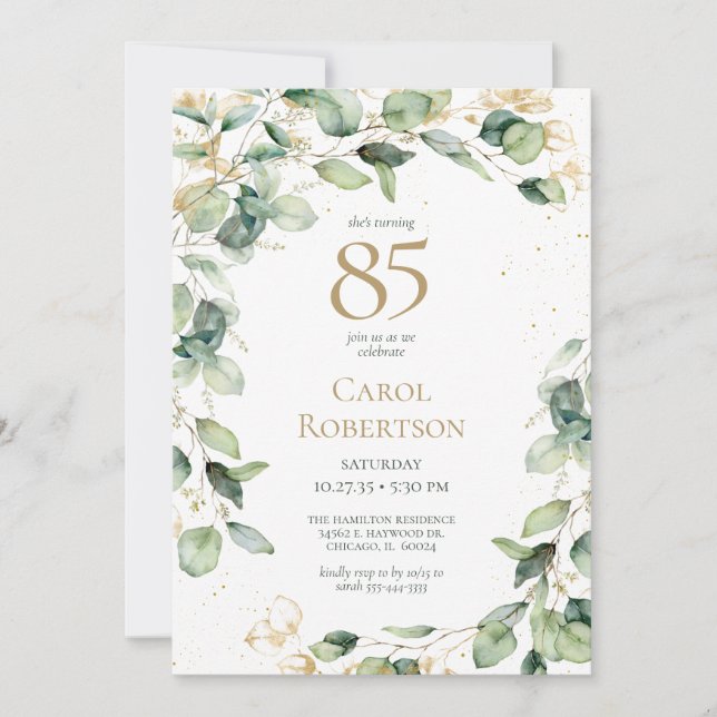 85th Birthday Eucalyptus Invitation (Front)