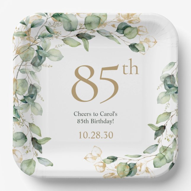 85th Birthday Eucalyptus Paper Plates (Front)