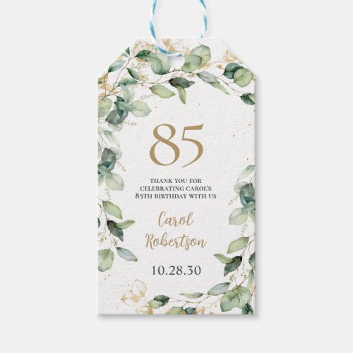 85th Birthday Eucalyptus Thank You Gift Tags