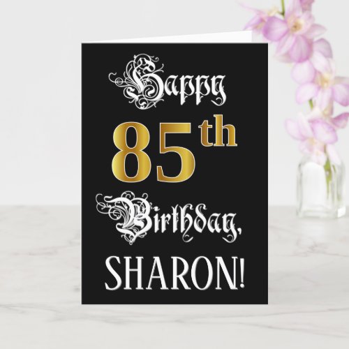 85th Birthday  Fancy Script Faux Gold Look Name Card