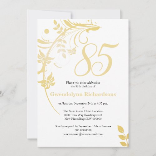 85th birthday floral elegant personalizable invitation