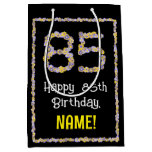 [ Thumbnail: 85th Birthday: Floral Flowers Number, Custom Name Gift Bag ]