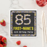 [ Thumbnail: 85th Birthday: Floral Flowers Number, Custom Name Napkins ]