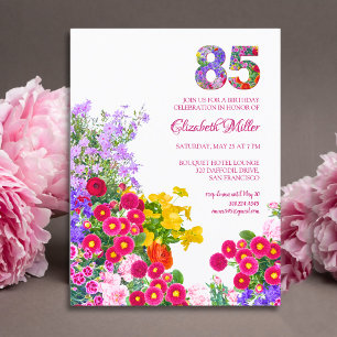 85th Birthday Floral Modern - 85 Years invitation Postcard