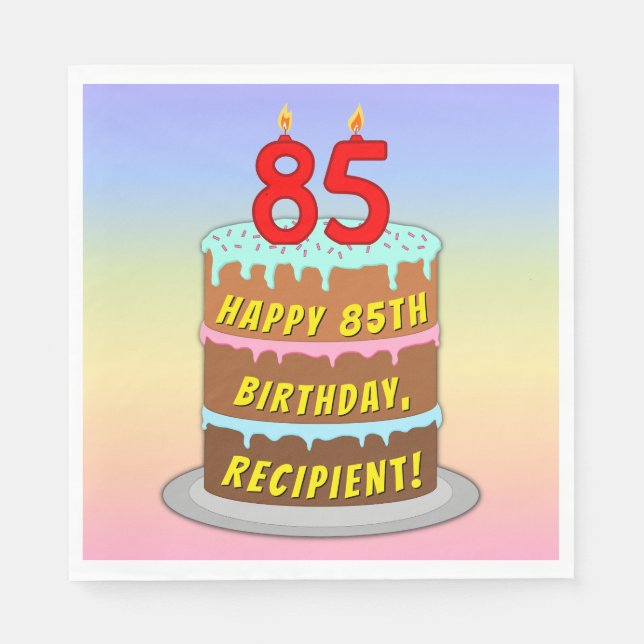 85th Birthday: Fun Cake and Candles + Custom Name Napkins (Front)
