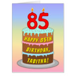 [ Thumbnail: 85th Birthday: Fun Cake & Candles, W/ Custom Name Card ]