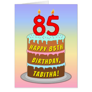 85th Birthday: Fun Cake & Candles, w/ Custom Name Card