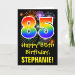 [ Thumbnail: 85th Birthday: Fun Fireworks Pattern + Rainbow 85 Card ]