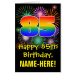 [ Thumbnail: 85th Birthday: Fun Fireworks Pattern & Rainbow 85 Card ]