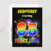 85th Birthday - Fun Fireworks, Rainbow Look "85" Postcard (Front/Back)