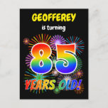 [ Thumbnail: 85th Birthday - Fun Fireworks, Rainbow Look "85" Postcard ]