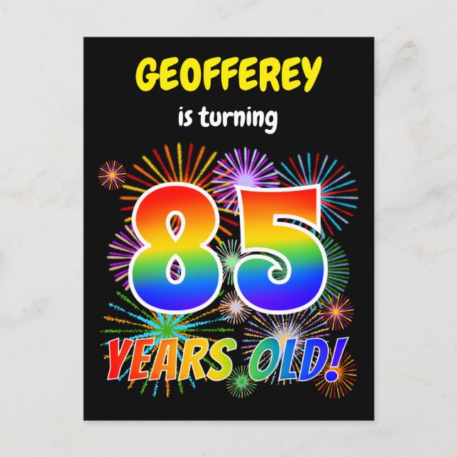 85th Birthday - Fun Fireworks, Rainbow Look "85" Postcard (Front)