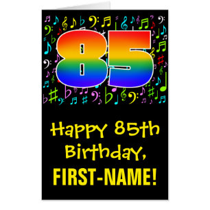 85th Birthday: Fun Music Symbols + Rainbow # 85 Card