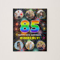 85th Birthday: Fun Rainbow #, Custom Name + Photos