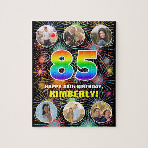 85th Birthday Fun Rainbow  Custom Name  Photos Jigsaw Puzzle