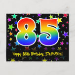 [ Thumbnail: 85th Birthday: Fun Stars Pattern, Rainbow 85, Name Postcard ]