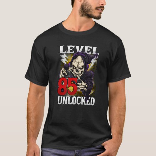 85Th Birthday Gamer Skeleton Level 85 Unlocked Gam T_Shirt