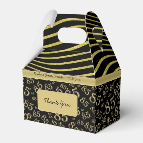85th Birthday Gold and Black Collage Pattern Favor Boxes