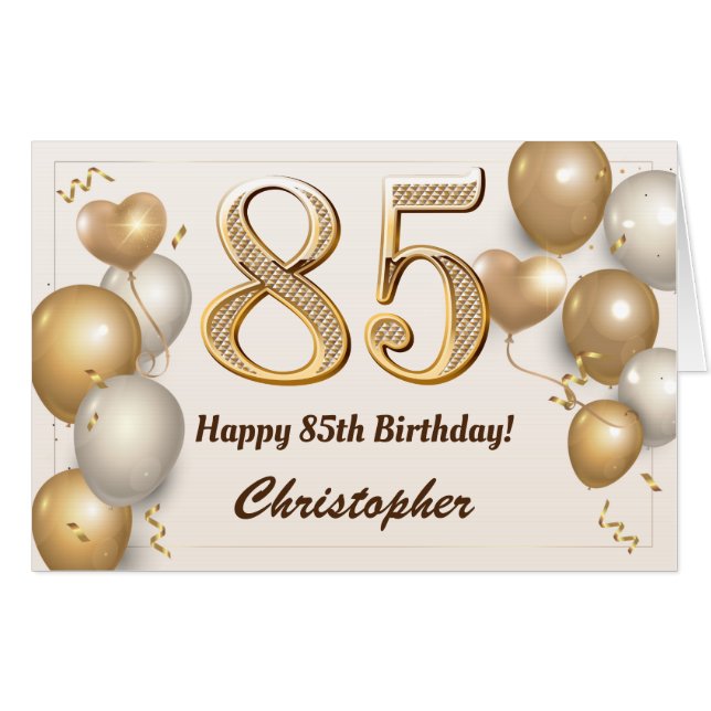 85th Birthday Gold Balloons Confetti Extra Large Card (Front Horizontal)