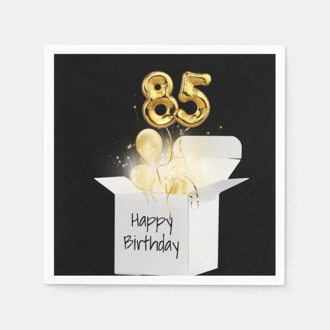 85th Birthday Gold Balloons In White Box Napkins (Front)