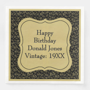 85th Birthday Gold/Black Bracket Number Pattern Paper Dinner Napkins