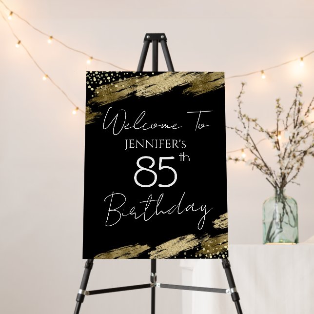 85th Birthday Gold Black Welcome Poster (In Situ (Stand))