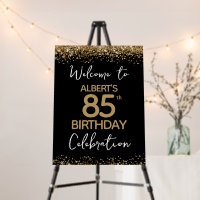 85th Birthday Gold Glitter and Black Welcome Foam