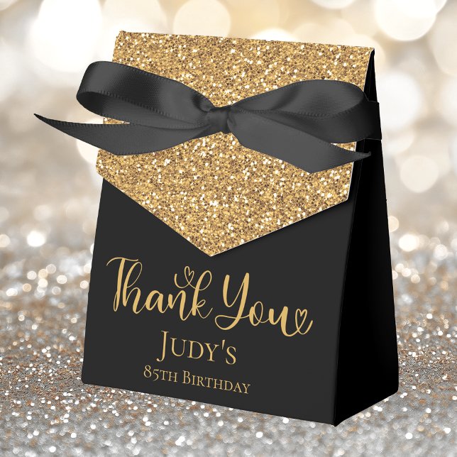 85th Birthday Gold Glitter Black Thank You Favor Boxes (Creator Uploaded)