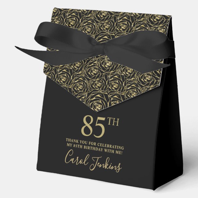 85th Birthday Gold Glitter Roses Thank You  Favor Boxes (Front)