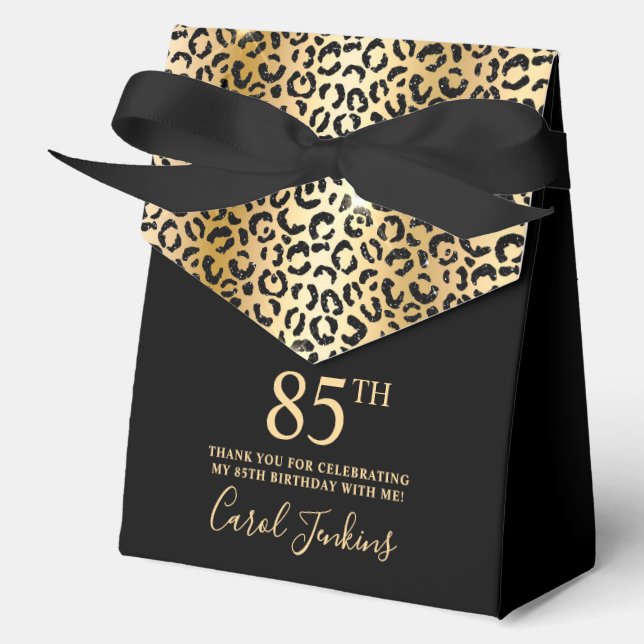 85th Birthday Gold Leopard Print Thank You  Favor Boxes (Front)