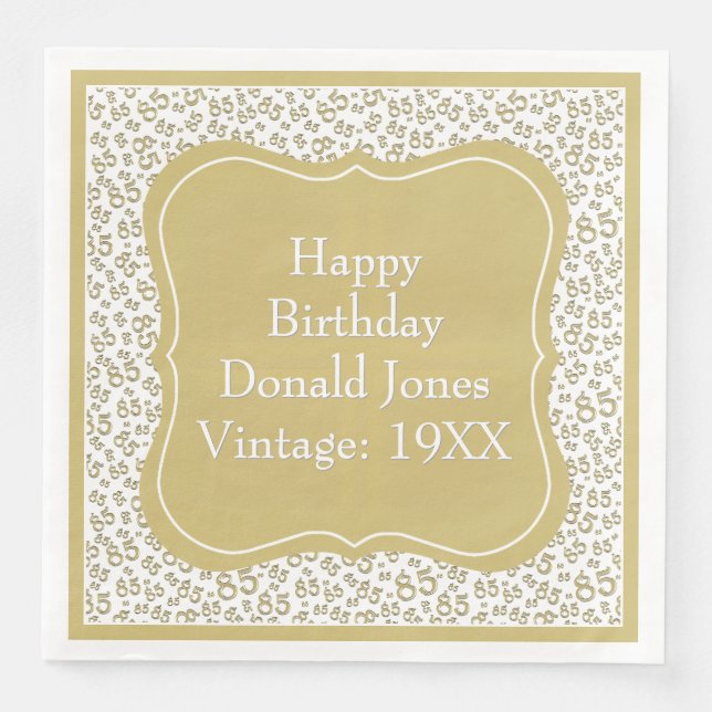 85th Birthday Gold/White Bracket Number Pattern Paper Dinner Napkins (Front)