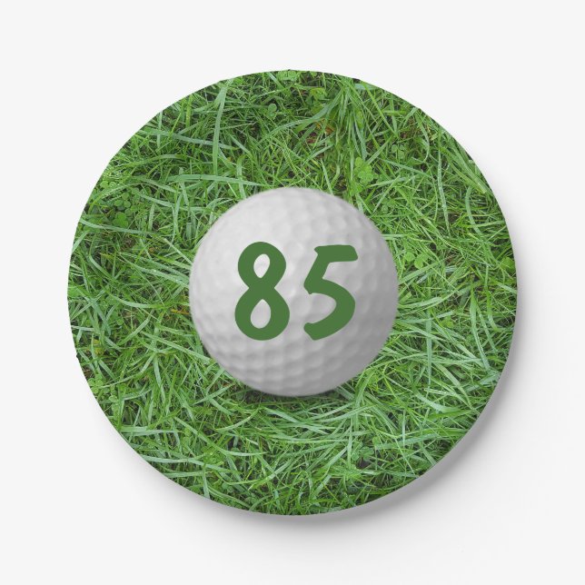 85th Birthday Golf Ball on Grass Paper Plate (Front)