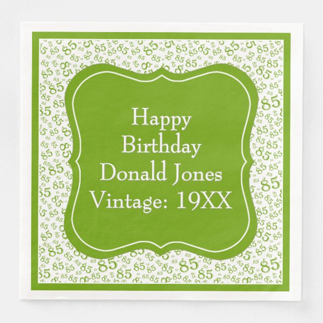 85th Birthday Green/White Bracket Number Pattern Paper Dinner Napkins (Front)