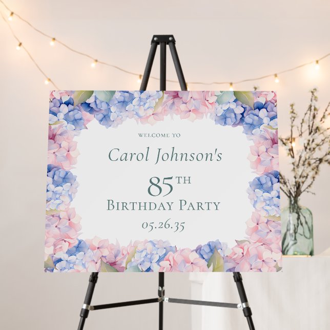 85th Birthday Hydrangeas Party Foam Board (In Situ (Stand))