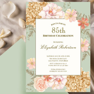 85th Birthday Invitation Autumn Colors Floral Sage