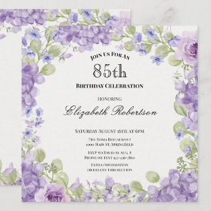 85th Birthday Invitation Elegant Purple Floral