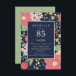 85th Birthday Invitation - Gold, Elegant Floral<br><div class="desc">The elegant and classy eighty fifth birthday celebration invitation can be customized for your special occasion. It features an illustrated, colorful spring/summer floral border (of tulips, hydrangeas, etc.) as well as a gold frame and gold accents. The background color and text can be changed to your liking. A perfect invite...</div>