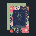 85th Birthday Invitation - Gold, Elegant Floral<br><div class="desc">The elegant and classy eighty fifth birthday celebration invitation can be customized for your special occasion. It features an illustrated, colorful spring/summer floral border (of tulips, hydrangeas, etc.) as well as a gold frame and gold accents. The background color and text can be changed to your liking. A perfect invite...</div>