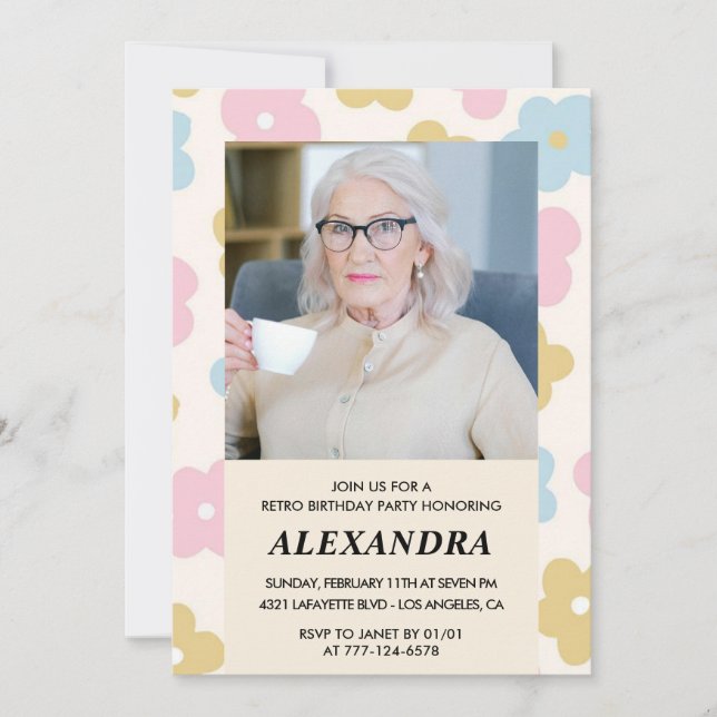 85th birthday invitation Retro Groovy Floral Cute (Front)